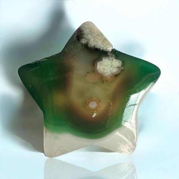 Green Flower Agate Star Carving (4) - Picture 1 of 9